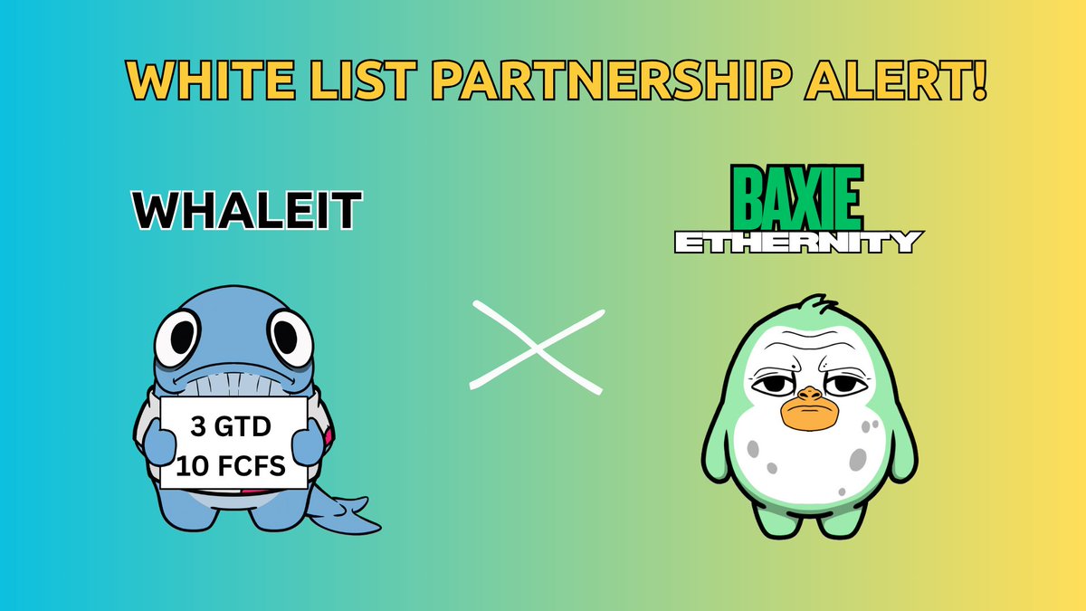 whaleitgg's tweet image. 🚨 $Whale x Baxie NFT Whitelist Give away! 🚨

We’re giving away:

-3 GTD WL Spots
 -10 FCFS WL Spots for Baxie’s upcoming NFT mint!

How to join:
1️⃣ Like &amp;amp; Repost this tweet
2️⃣ Follow @whaleitgg, @Baxieronen, &amp;amp; @investingsadhu 
3️⃣ Tag 3 friends
4️⃣ Join Discord 👉…
