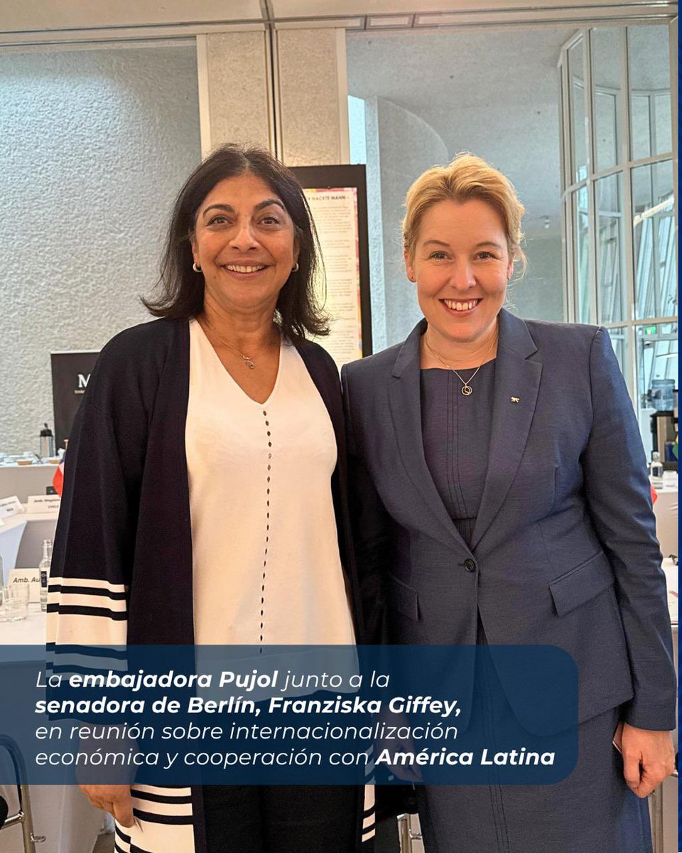 La embajadora Joseline Pujol participó con el #GRULAC en un encuentro con la vicealcaldesa de Berlín, Franziska Giffey, donde se presentó la nueva estrategia de internacionalización económica de la ciudad, que incluye mayor cooperación con AL y el Caribe y más conectividad aérea.