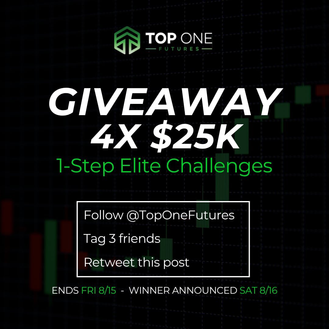 TopOneFutures (@toponefutures) on Twitter photo 🚨 GIVEAWAY TIME 🚨
We’re giving 4 traders the chance to win a $25K 1-Step Elite Challenge, absolutely FREE.
Here’s how to enter:
1️⃣ Follow <a href="/TopOneFutures/">TopOneFutures</a>
2️⃣ Tag 3 friends
3️⃣ Retweet this post
⏳ Ends Fri 8/15 – Winners announced Sat 8/16.
Don’t miss your shot to level up your 🚨 GIVEAWAY TIME 🚨
We’re giving 4 traders the chance to win a $25K 1-Step Elite Challenge, absolutely FREE.
Here’s how to enter:
1️⃣ Follow <a href="/TopOneFutures/">TopOneFutures</a>
2️⃣ Tag 3 friends
3️⃣ Retweet this post
⏳ Ends Fri 8/15 – Winners announced Sat 8/16.
Don’t miss your shot to level up your