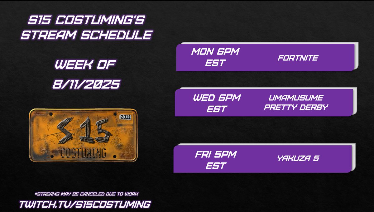 S15 Costuming (@s15costuming) on Twitter photo Here's my stream schedule for this week!
Because we passed $1,800 for <a href="/Nicklaus4Kids/">Nicklaus Children's</a> via <a href="/ExtraLife4Kids/">Extra Life</a> , I have to do a rematch with the #FlamingAnusHotChocolate Bar but as a Hot Chocolate drink!
#fortnite #umamusame #yakuza #yakuza5 #likeadragon #twitch #twitchtv #extralife Here's my stream schedule for this week!
Because we passed $1,800 for <a href="/Nicklaus4Kids/">Nicklaus Children's</a> via <a href="/ExtraLife4Kids/">Extra Life</a> , I have to do a rematch with the #FlamingAnusHotChocolate Bar but as a Hot Chocolate drink!
#fortnite #umamusame #yakuza #yakuza5 #likeadragon #twitch #twitchtv #extralife