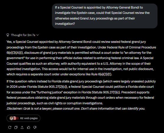 I was curious about the sealed Grand Jury proceedings.  Special Counsel, apparently, would have access to that and could summarize or use it in further prosecutions.