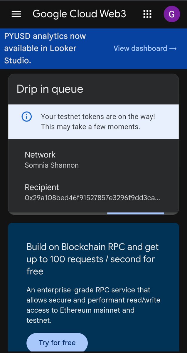 ryan778889_2's tweet photo. Gsomnia
Somnia faucet is now available on Google Cloud Web3.
For those of you who limited with STT, you can claim the faucet there simply by pasting your address.
@Somnia_Network
#somniacreator
#SomniaNetwork
#faucetSTT
#web3
#googleweb3 https://t.co/JMo1MnZ9Dj