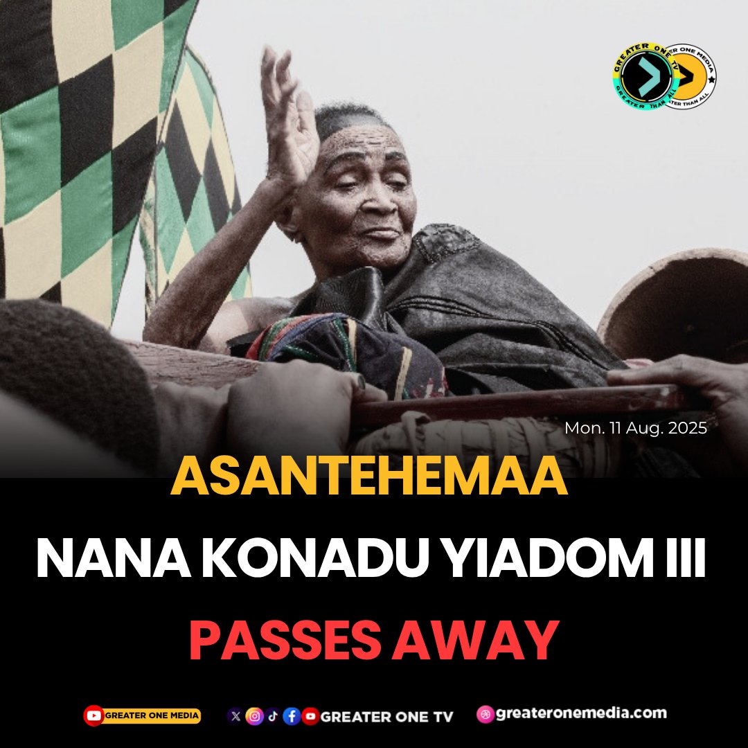 GreaterOneTV's tweet photo. Asantehemaa passes on
#greateronetv #greateronemedia #GhanaNews #ghana #news #NewsAlert #fyp #trending #viral #ASANTEMAN #Asantehene #Asanteni #otumfuor #asantehemaa https://t.co/JY3MjQN7JA