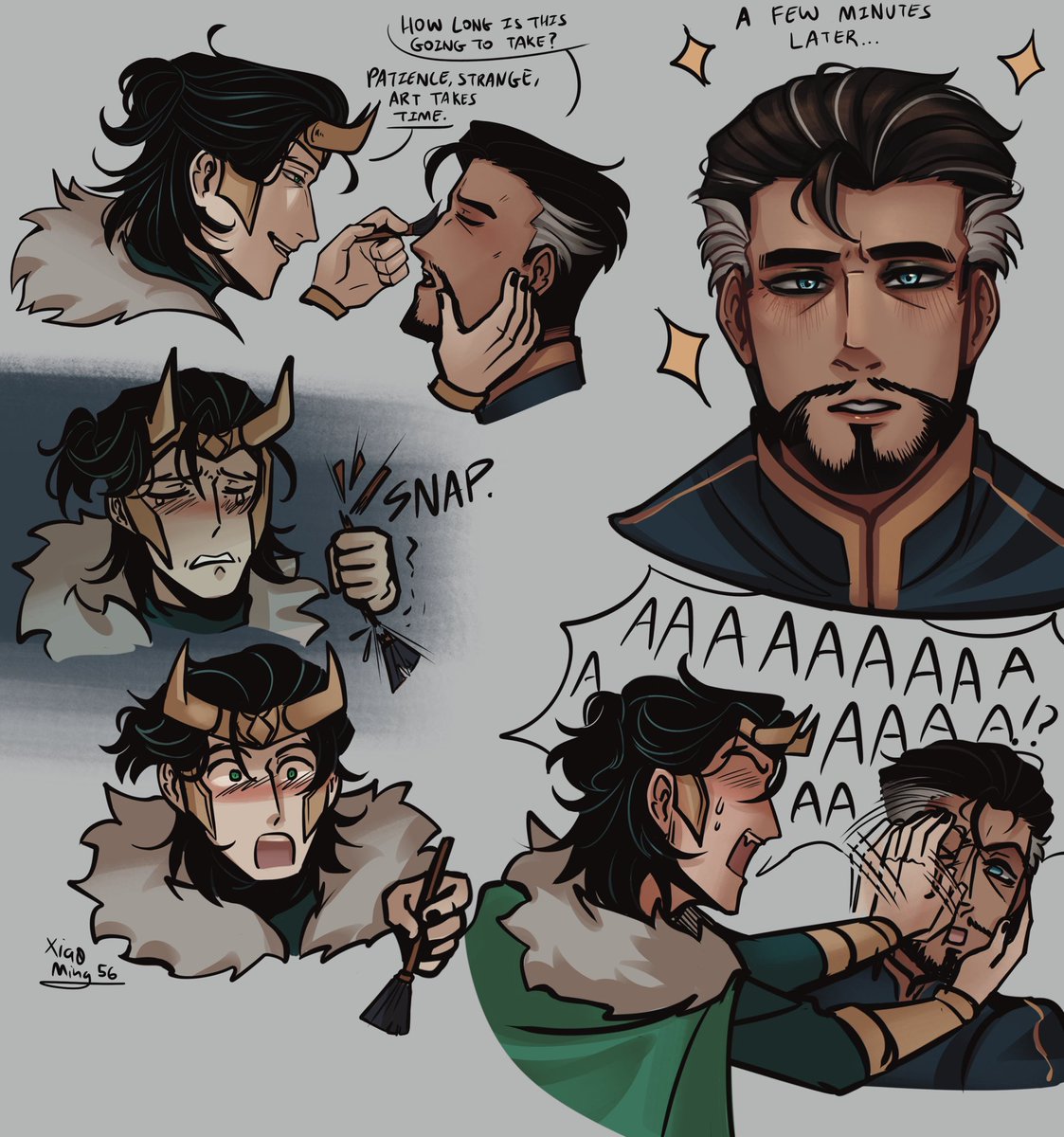 xia0ming56's tweet image. Its stupid comic monday have this rly old doodle i finally coloured👍
#StrangeFrost #MarvelRivals #DoctorStrange #Loki
