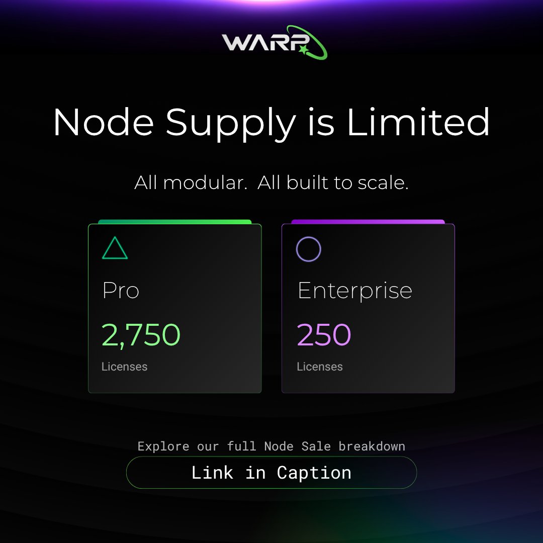 ⚙️ Node supply is limited 💫

🟢 Pro: 2,750 licenses (Upgradable)
🔵 Enterprise: 250 licenses (Final form)

All modular. All built to scale.

Backed by a token model designed for sustainably.