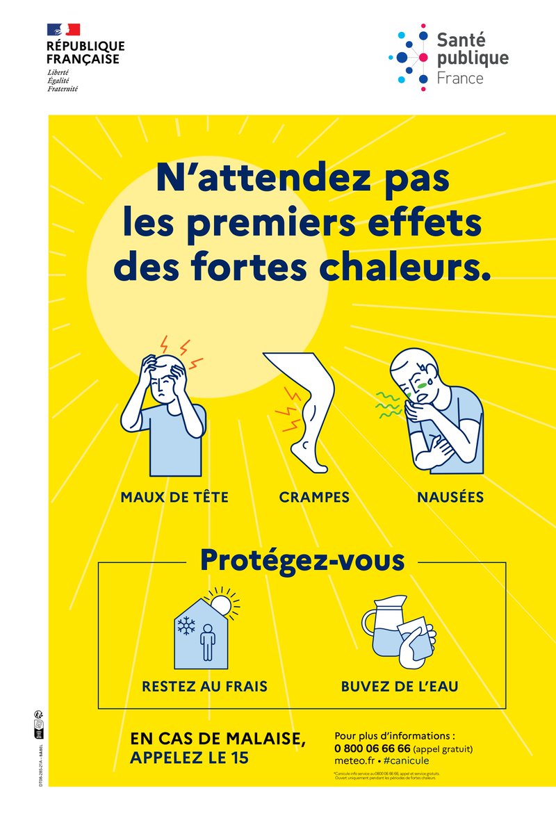 Prefet91's tweet photo. 🟡 #VigilanceJaune | Météo France place le département en vigilance jaune vagues de chaleur

🌡️ Soyez vigilants si vous pratiquez des activités qui vous exposent aux fortes chaleurs

ℹ️ Plus d'infos : https://t.co/mfN5P6oYF8

📞 Canicule info service : 0 800 06 66 66 https://t.co/ewYDgbLd4e