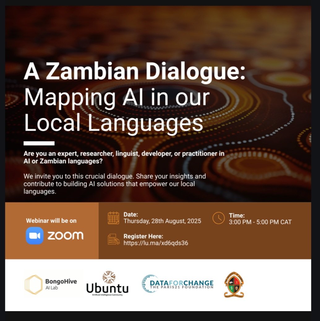 malingose's tweet photo. @BongoHive a key segment you're missing here is writers. #Zambianwriters use local languages a lot in their craft and they can help shape this dialogue. Pls tweak your promotion of this event to include us!!
Will be sharing in my groups! 😉😉
#Africanwriters #lifeinzambia https://t.co/4NOeWeI8RB