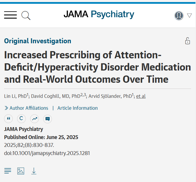 JAMAPsych's tweet photo. #ADHD medications are consistently associated with reduced risks of self-harm, unintentional injury, traffic crashes, and crime, but these protective effects weakened as prescription rates increased. https://t.co/v5hgSdLp0p @LynnLi_S https://t.co/TwKR6U21uQ