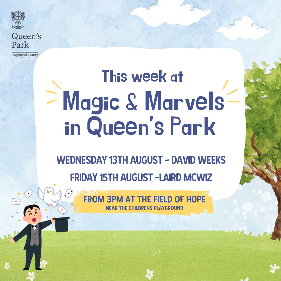 This week's talented magicians at Magic &amp; Marvels in Queen's Park:

👉 Wednesday 13th August - David Weeks' classic magic with a novel twist
👉 Friday 15th August - Laird McWiz's Magic and Mayhem

📍 3PM at the Field of Hope. FREE and no booking required. See you there 👋