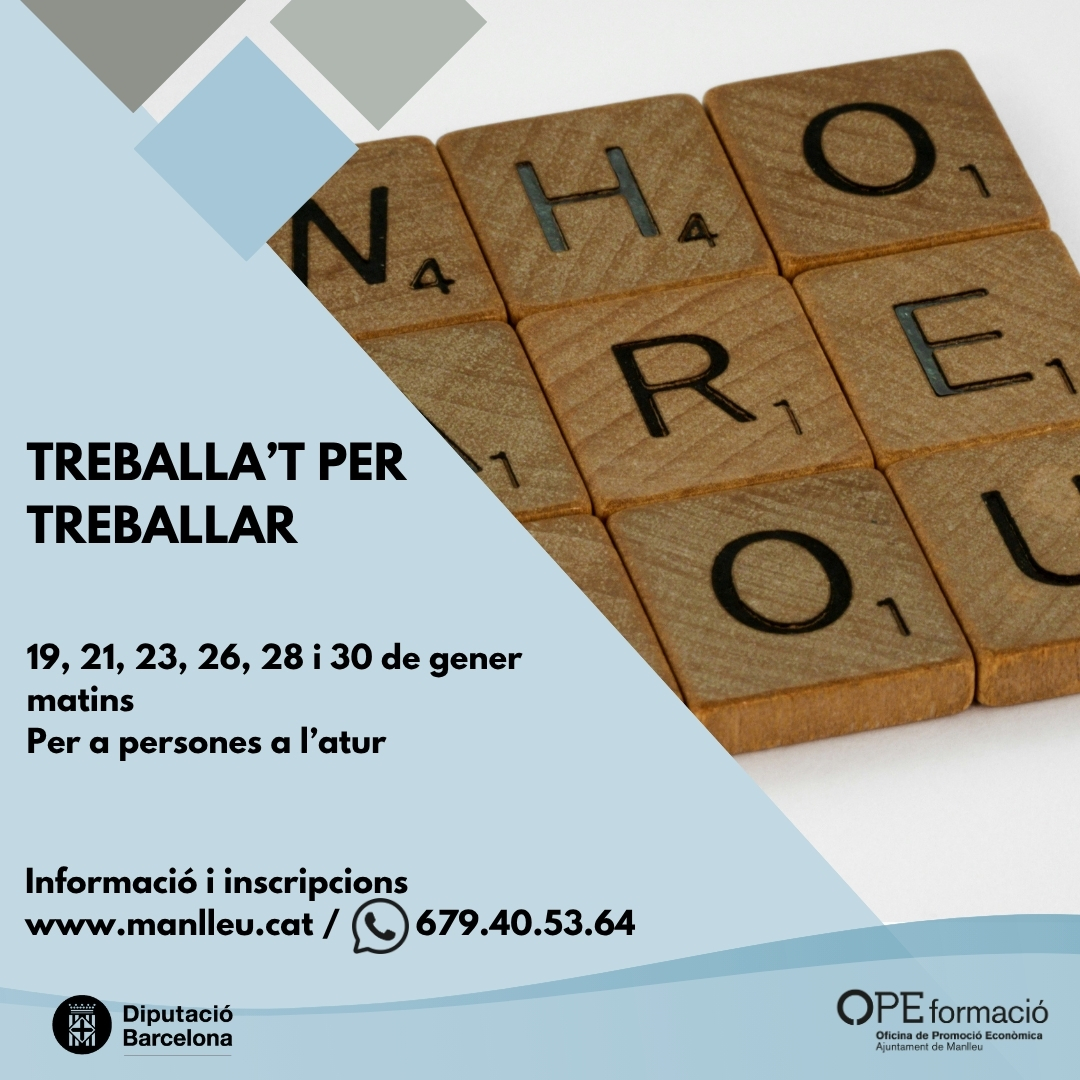 #OpeFormació Vols donar un impuls a la teva carrera? Aquesta formació t’ajuda a preparar-te per entrar al món laboral amb confiança i coneixements clau per destacar. 

Per més informació i inscripcions a: manlleu.cat/ope/formacio
