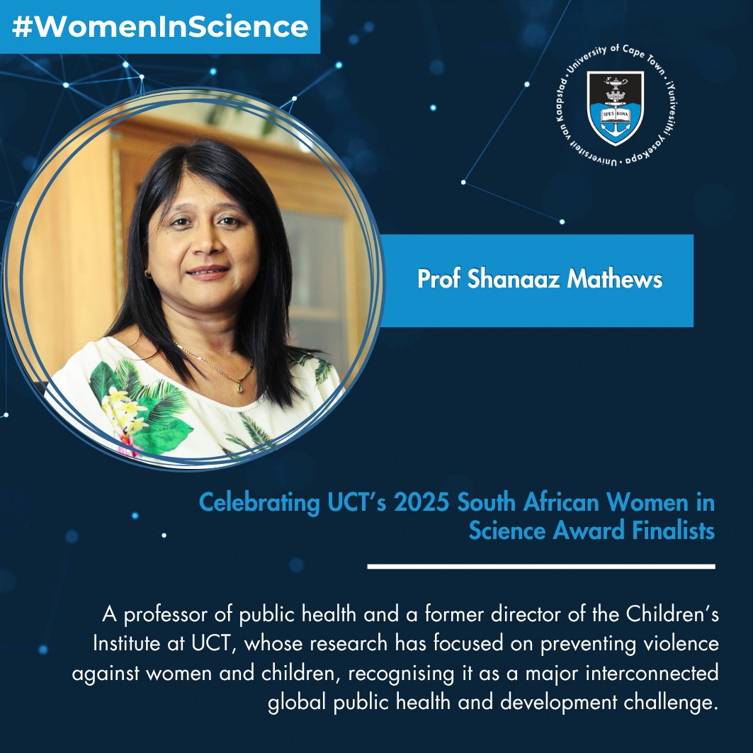 UCT_Research's tweet photo. We’re pleased to announce the @UCT_news researchers who are 2 of 8 UCT finalists in the 2025 South African Women in Science Awards. Profs Shanaaz Mathews and Brenda Morrow are both finalists for the Distinguished Woman Award. #UCTResearchExcellence #SAWiSA https://t.co/EONzUZqGHS