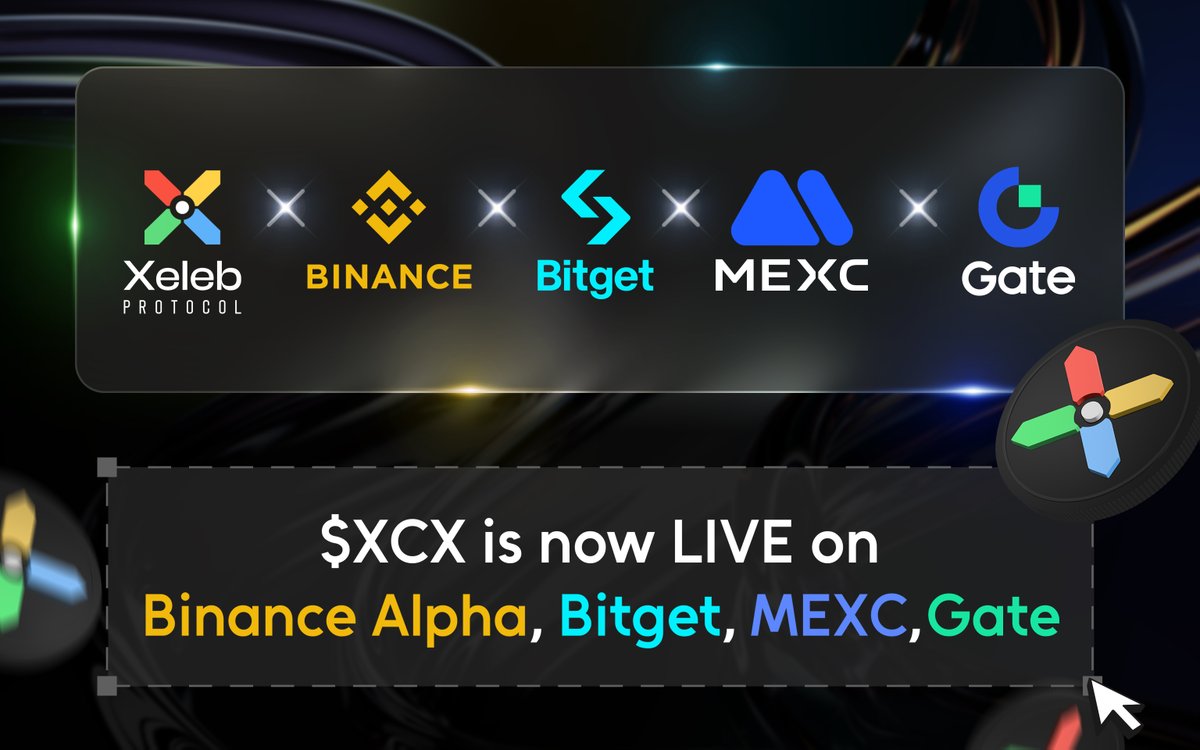 $XCX is now trading on:
🟢 Binance Alpha: binance.com/en/alpha/bsc/0…
🟢 MEXC: mexc.com/exchange/XCX_U…
🟢 Bitget: bitget.com/spot/XCXUSDT
🟢 Gate: gate.com/trade/XCX_USDT
🟢 PancakeSwap: pancakeswap.finance/swap?outputCur…

📊 Token Details:
Ticker: $XCX
Total Supply: 1 Billion, no inflation