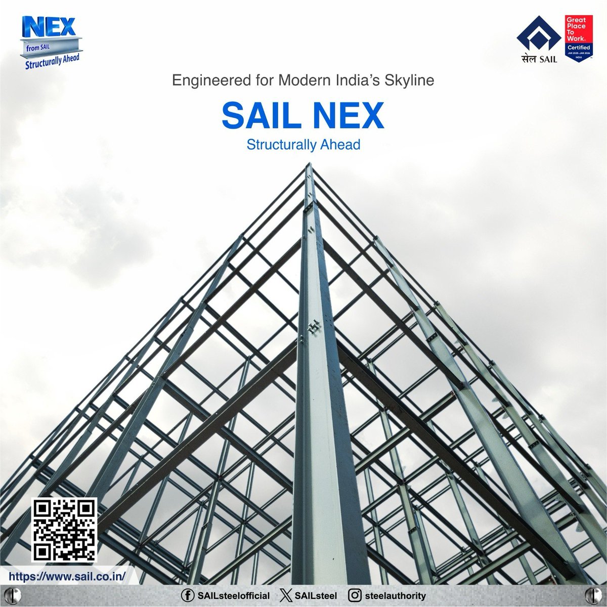 SAILsteel's tweet photo. SAIL NEX is the next generation of structural steel, designed for precision and durability.
From modern architecture to massive infrastructure, SAIL NEX delivers unmatched performance where it matters the most.
#SteelAuthority #SAIL #SteelAuthorityofIndiaLimited #SteelIndia https://t.co/ArD5Z0ePHZ