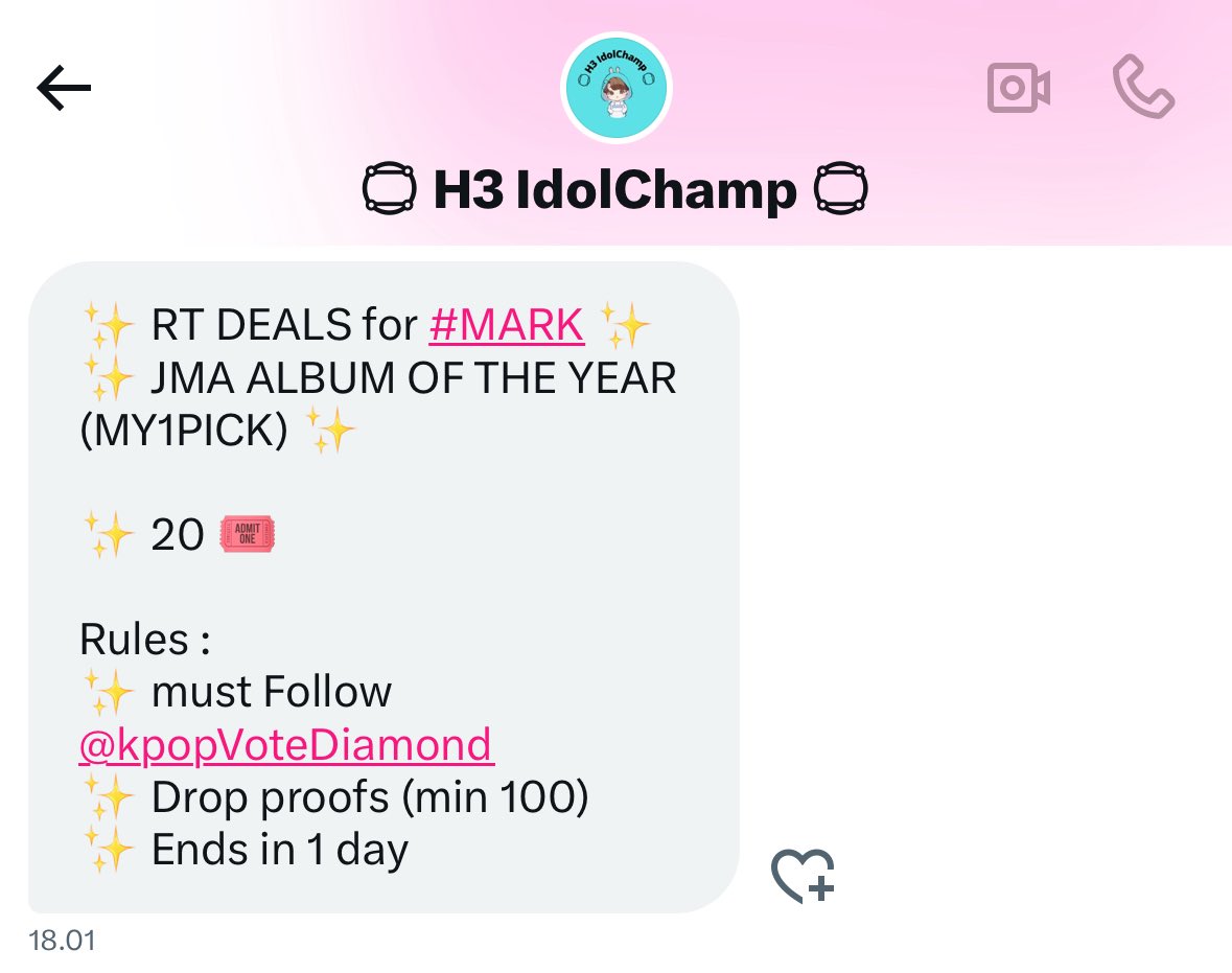 ✨ RT DEALS for #MARK ✨
✨ JMA ALBUM OF THE YEAR (MY1PICK) ✨

✨ 20 🎟️

Rules :
✨ must Follow @kpopVoteDiamond
✨ Drop proofs (min 100)
✨ Ends in 1 day