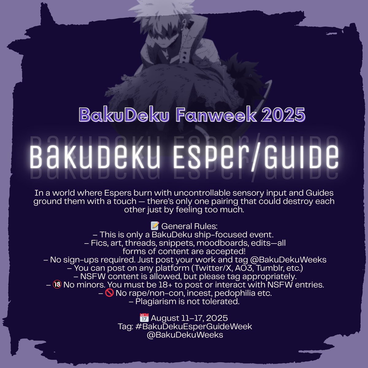 BakuDekuWeeks's tweet photo. 💫 What is the Esper/Guide AU? Espers burn with overwhelming sensory input—Guides ground them with a touch. The stronger the bond, the more dangerous... or healing. #BakuDeku #BKDK #Fanweek #BakuDekuEsperGuideWeek https://t.co/mpPz1CbzmT