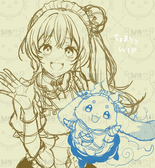 FAですがせっかくなのでちまちま進めているちょまりこの下絵をぺたり… ハフバ衣装のちょまちゃんとしがりこさん本当に可愛くてどききゅんMV何百回と繰り返して見てます もちろんオタクハートもだいすき