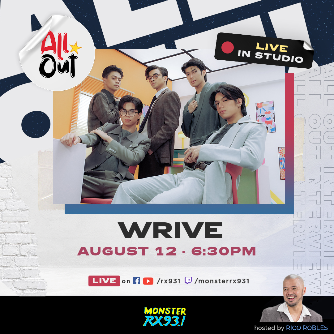 RX931's tweet photo. Sumama ka sa aking mundo, abutin ang mga tala 🌟🎤

Catch upcoming Filipino boy group that takes you on a journey, one sound, one story, one destination at a time -- WRIVE live on #AllOut! 💿 #WRIVEGoesAllOut

Tune in on-air and the #RX931 livestream channels. 📻 #IAmAMonster https://t.co/JzjzQvZxhv