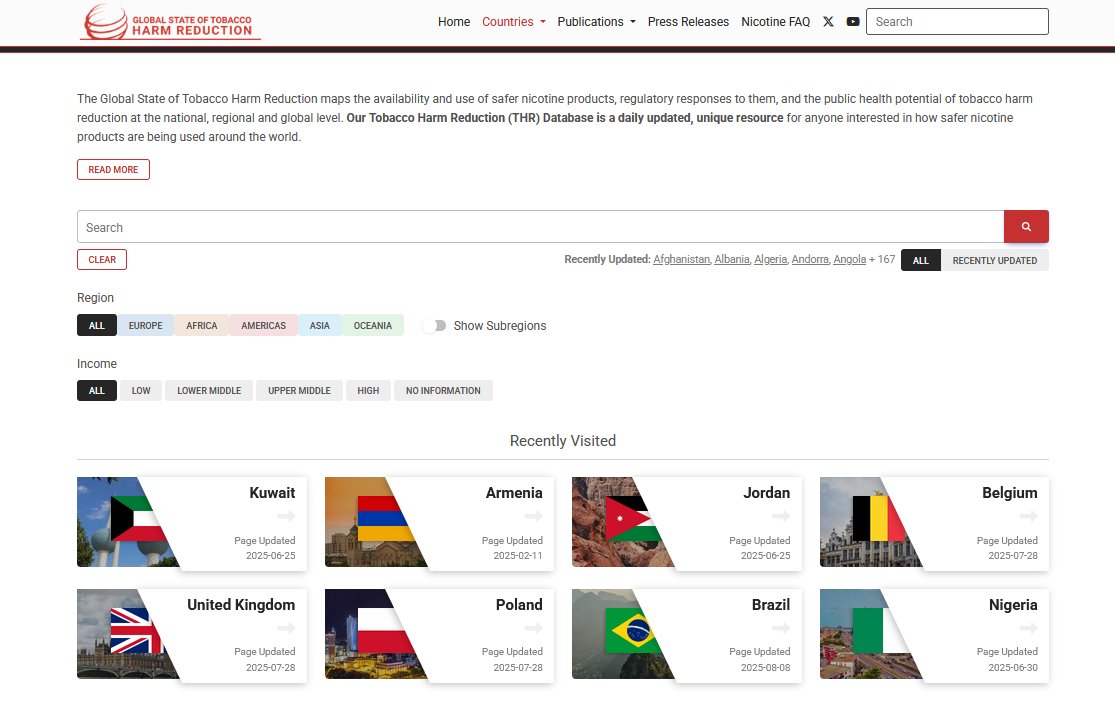 The GSTHR website has had some major updates, making it even easier to find the data you need about the global use of safer nicotine products!

Check out all the new features here: gsthr.org/countries/