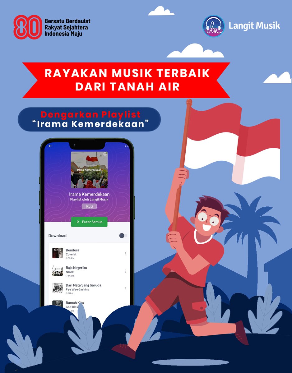 🎶✨ Rayakan semangat negeri lewat nada! 🇮🇩

Dengerin deretan musik terbaik dari tanah air di playlist Irama Kemerdekaan — penuh warna, penuh cerita, penuh Indonesia 😍

Dengarkan di Langit Musik -&gt; lang.it/IramaKemerdeka…