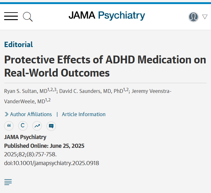 Editorial: #ADHD medications, when appropriately prescribed, not only alleviate core symptoms but also reduce serious external outcomes such as self-harm, criminal behavior, and accidents. ja.ma/3Uh4Pqp