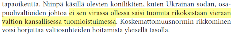 mikkothuttunen's tweet photo. Pidättämällä Putinin – kansallista oikeusprosessia varten – USA siis loukkaisi kv oikeutta.

Tällaisten normien perimmäinen tarkoitus on vakauttaa valtiosuhteita. Poikkeaminen olisi kestämätön ennakkotapaus diplomatian kannalta. https://t.co/tMVRI02eMW