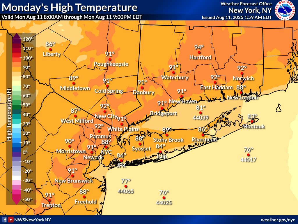 High pressure remains in place today leading to sunshine with highs in the mid 80s to low 90s.