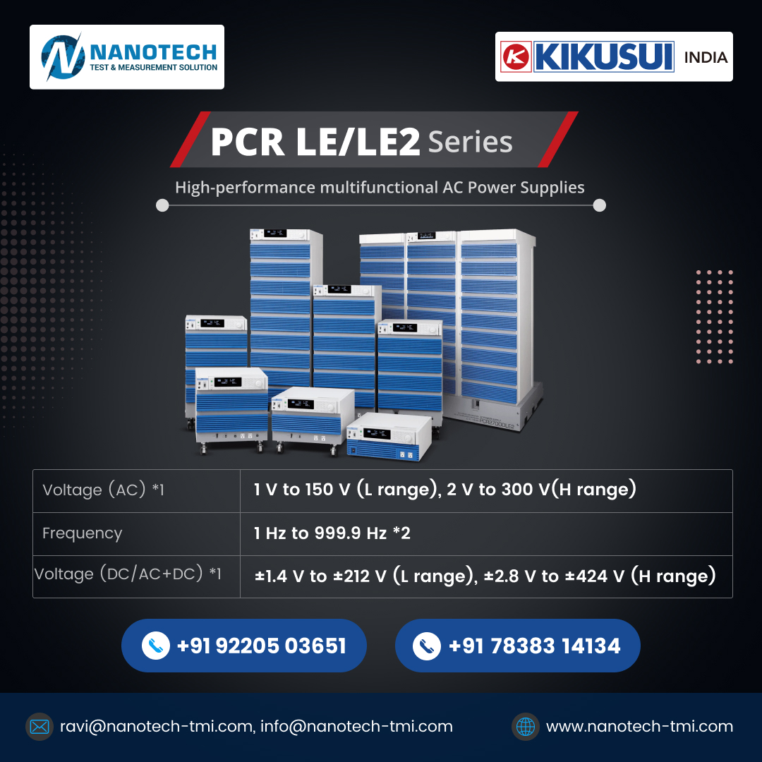 NanotechTest's tweet photo. Precision Power for Every Test ⚡
Kikusui PCR LE/LE2 Series – High-performance multifunctional AC Power Supplies for labs &amp; industry.
🔹 Wide Voltage Range
🔹 Frequency: 1–999.9 Hz
📧 ravi@nanotech-tmi.com
🌐 https://t.co/r9Fblumkk4
#Kikusui #PCRLE #ACPowerSupply https://t.co/soSv4s0gtl