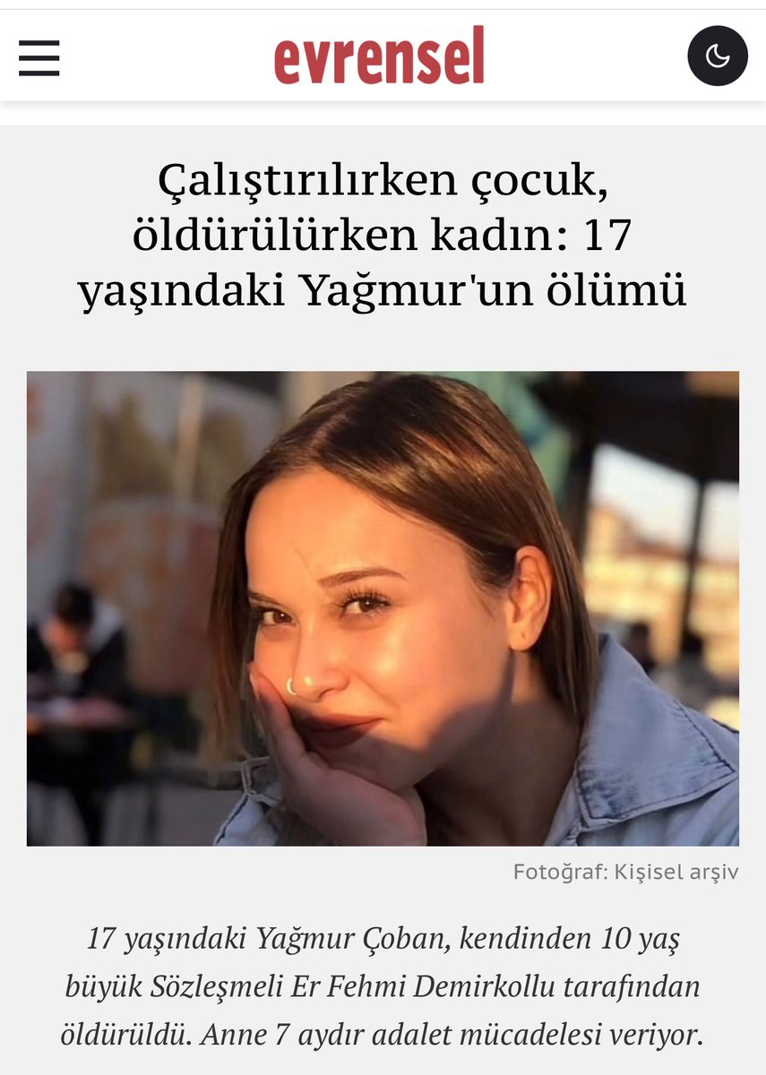 19 Ocak’ta, Kayseri’de 17 yaşındaki Yağmur Çoban, Sözleşmeli Er Fehmi Demirkollu tarafından öldürüldü. Aradan geçen yedi ayda anne Tuba Yağmur adalet mücadelesi veriyor. Kayseri Adliyesinde 19 Ağustos saat 11’de duruşması görülecek.
 #yagmurcobanicinadalet