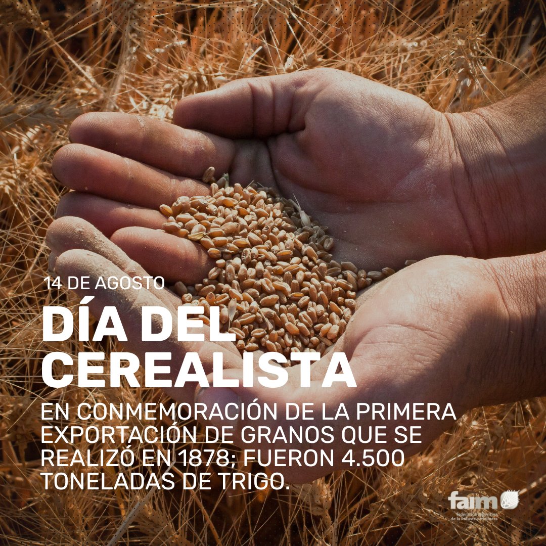 FaimMolineros's tweet photo. 🗓️14 de agosto: #DíadelCerealista🌾
Desde sus comienzos, la actividad de este sector conformado por una cadena de múltiples actores, desempeñó un rol clave impulsando la economía de #Argentina y posicionándola internacionalmente.
¡Feliz Día, #Cerealistas !
#granos #trigo #molinos https://t.co/TyUFbC9UTO
