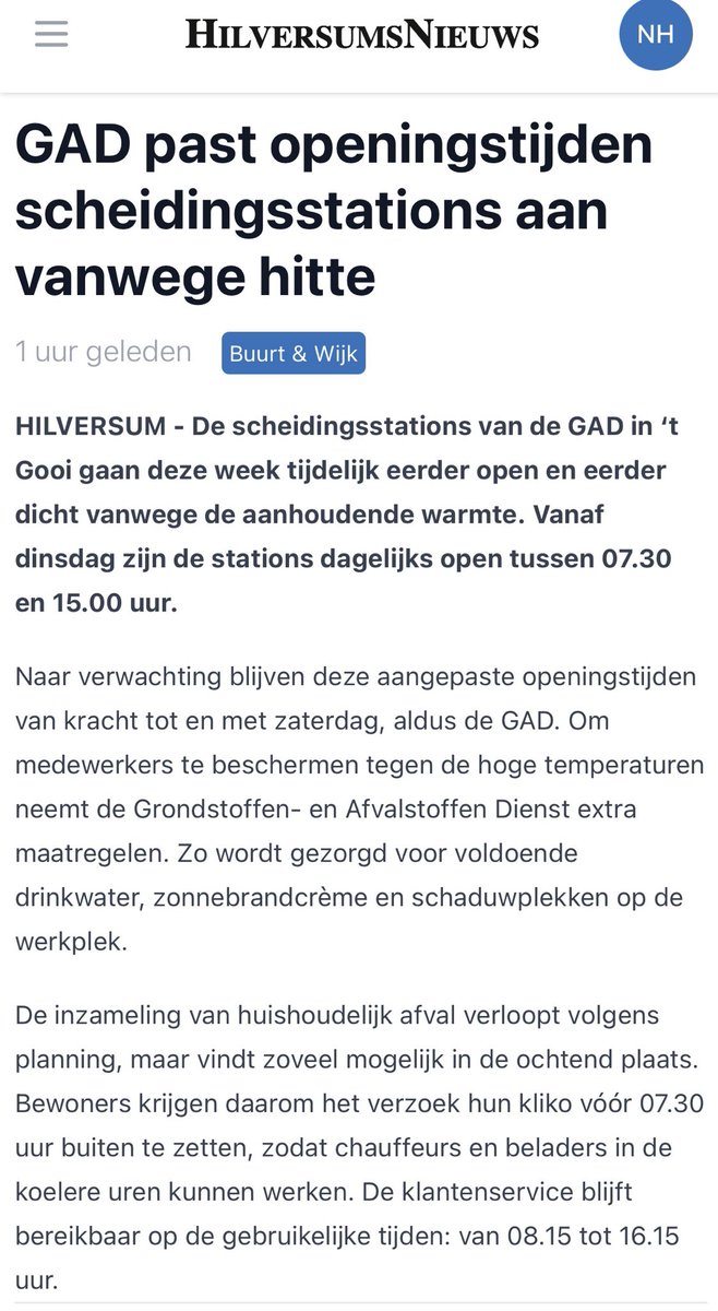 GAD past openingstijden aan vanwege aanhoudende warmte. #Hilversum #Wijdemeren