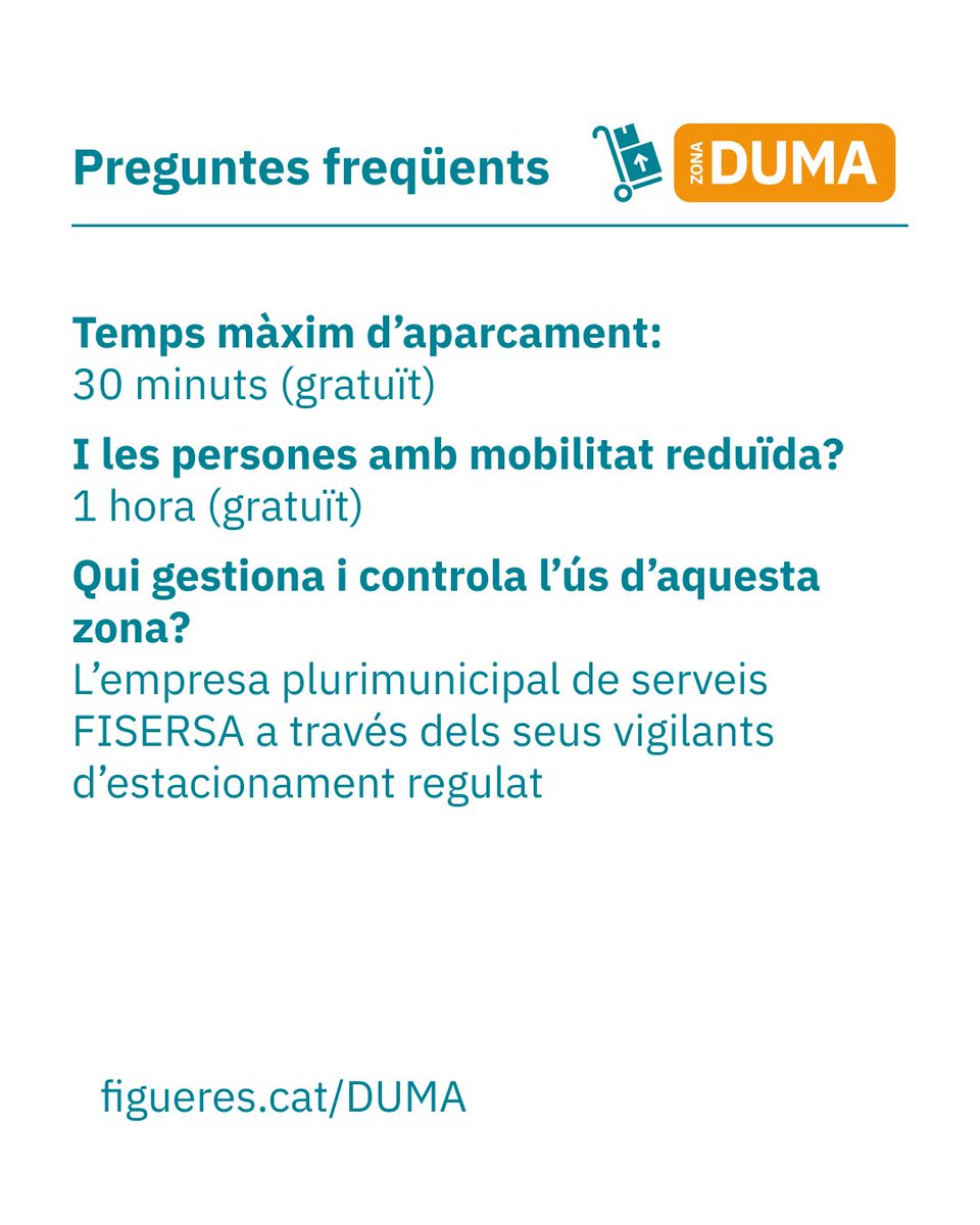 ✅🅿️ Facilitem l’aparcament a repartidors i professionals amb 68 zones de Distribució Urbana de Mercaderides (DUMA) 

ℹ️ Després d'un període de prova, a partir de demà 12 d'agost entrarà plenament en funcionament

📲 App <a href="/parkunload/">Parkunload</a> 
 
👉🏻 figueres.cat/DUMA 

#Figueres