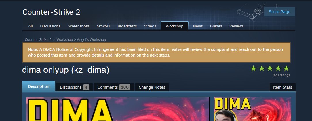 Angel_foxxo's tweet photo. So someone just mass DMCA claimed all the most popular workshop submissions across all of steam from every game workshop.

First fake AI maps spam, now 100+ fake DMCA claims, the workshop is a joke nowadays and borderline unusable https://t.co/HwvXZytSUS