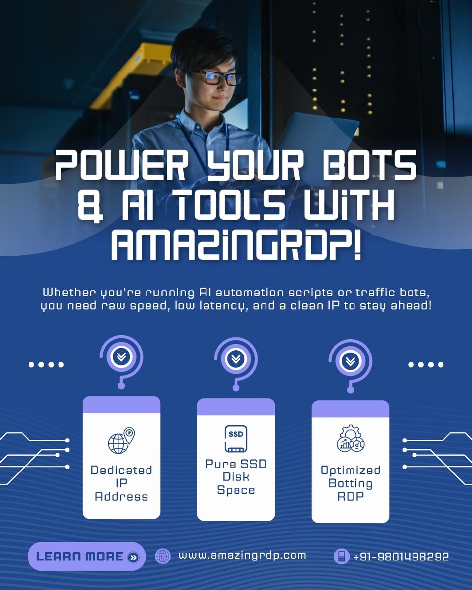 Amazingrdp1's tweet photo. 🤖🚀 Power Your Bots &amp; AI Tools with AmazingRDP!
Run AI scripts, traffic bots, &amp; more — lag-free!

🔥 Only $15/mo – 1 Core @3.40GHz | 2GB RAM | 30GB SSD | 1TB BW

📲 Order Now 👉 https://t.co/8wF2ZjoDJN

#BottingRDP #AIautomation #MachineLearning #PythonBots #ForexTrading #SEO https://t.co/RtXjlAfmBx