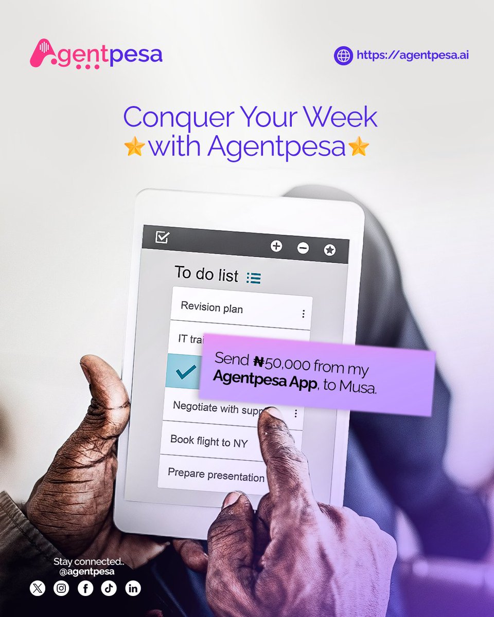 agentpesa's tweet image. Monday morning, new week, new goals! 🚀 

Don&apos;t let banking stress slow your grind. 

Agentpesa is coming to make managing your money as easy as saying &apos;Good morning!&apos; Get ready to conquer your week, no wahala. 

#Agentpesa #MondayMotivation #VoiceBanking #FutureOfBanking