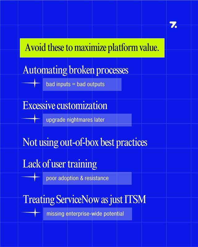 technozis's tweet photo. 5 Common ServiceNow Pitfalls to Avoid
 
Avoid these and unlock the full value of your ServiceNow investment.
 
#ServiceNow #DigitalTransformation #ProcessExcellence #BestPractices #Technozis https://t.co/r9TneA1LNn