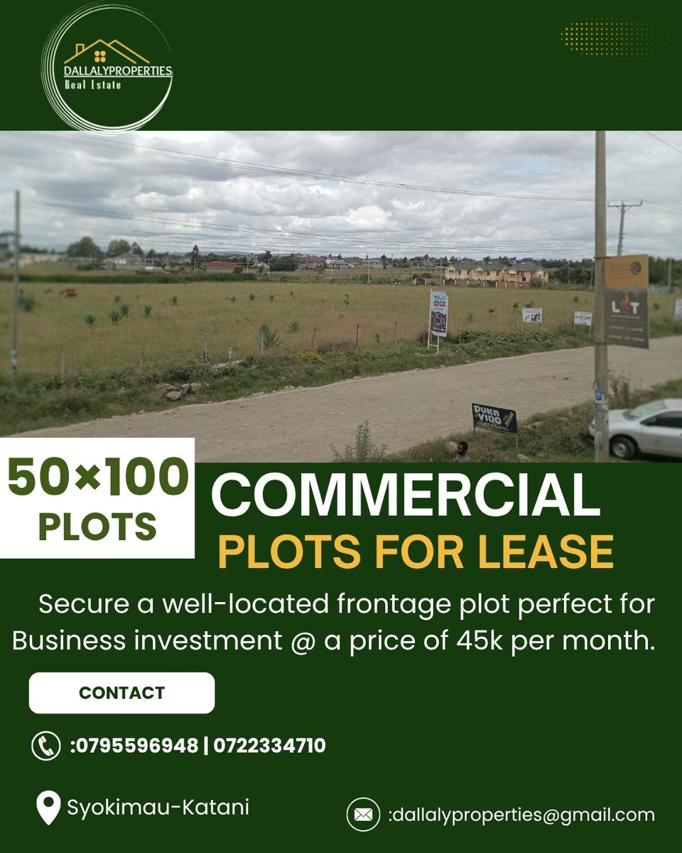 dallaly_95's tweet image. 🚨PLOTS FOR LEASE🚨
Expand your business with DallalyPropertiesLtd,,,by securing these Frontage Commercial Plots of 40 × 80 plots for business investment and a 2 Acre plot of land best for Energy hub/ Petrol station.
☎️Call or DM:0795596948 for more info/inquiry 
#propertyleasing