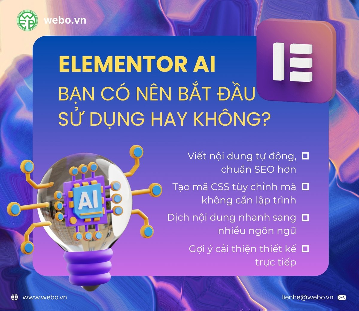 webovn's tweet image. 🤖 ELEMENTOR AI: BẠN CÓ NÊN BẮT ĐẦU SỬ DỤNG HAY KHÔNG?
Elementor vừa ra mắt Elementor AI – tính năng tích hợp trí tuệ nhân tạo ngay trong trình builder
#webovn #elementorai #wordpress #aIinwebdesign #ThietKeWebsite #PluginBanQuyen