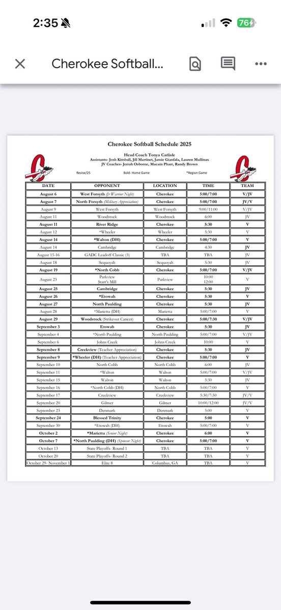 Alexa Cutlip (@alexacutlip2029) on Twitter photo Our season is heating up going into week two. This evening we have our first Region game. Come support us at home!
<a href="/chsfastpitch/">Cherokee Softball</a> Our season is heating up going into week two. This evening we have our first Region game. Come support us at home!
<a href="/chsfastpitch/">Cherokee Softball</a>