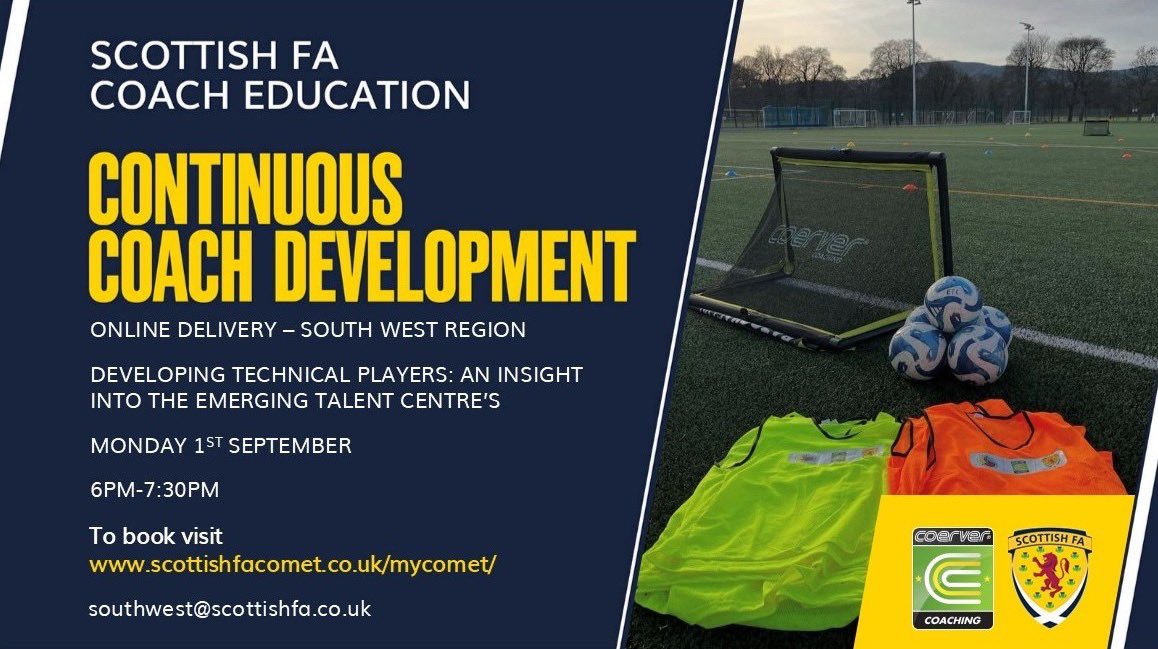 COACH EDUCATION | CCD opportunity
“Developing technical players - An insight into the Emerging Talent Centres” 

Book 👇

scottishfacomet.co.uk/mycomet/