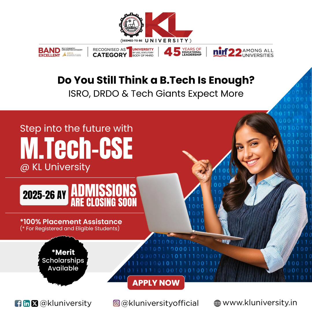 kluniversity's tweet image. KLU&apos;s M.Tech in Computer Science and Engineering empowers you with advanced skills in AI, Machine Learning, and Cybersecurity. Gain experience and research expertise to become a tech innovator and future-ready leader.

kluniversity.in/admissions-202…

#KLU #MTechCSE