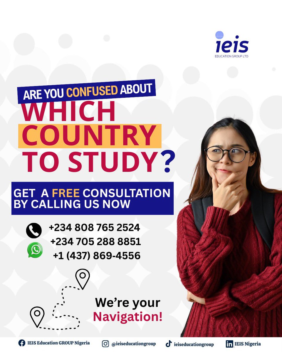 ieis_nigeria's tweet image. 🎓 Still unsure which country fits your study goals?

📞 Call or WhatsApp us now for a FREE consultation:
+234 808 765 2524 | +234 705 288 8851
🇨🇦 +1 (437) 869 4556

#IEISNigeria #StudyAbroad #EducationConsultancy #StudyVisa #InternationalStudents #FutureStartsHere #IEIS