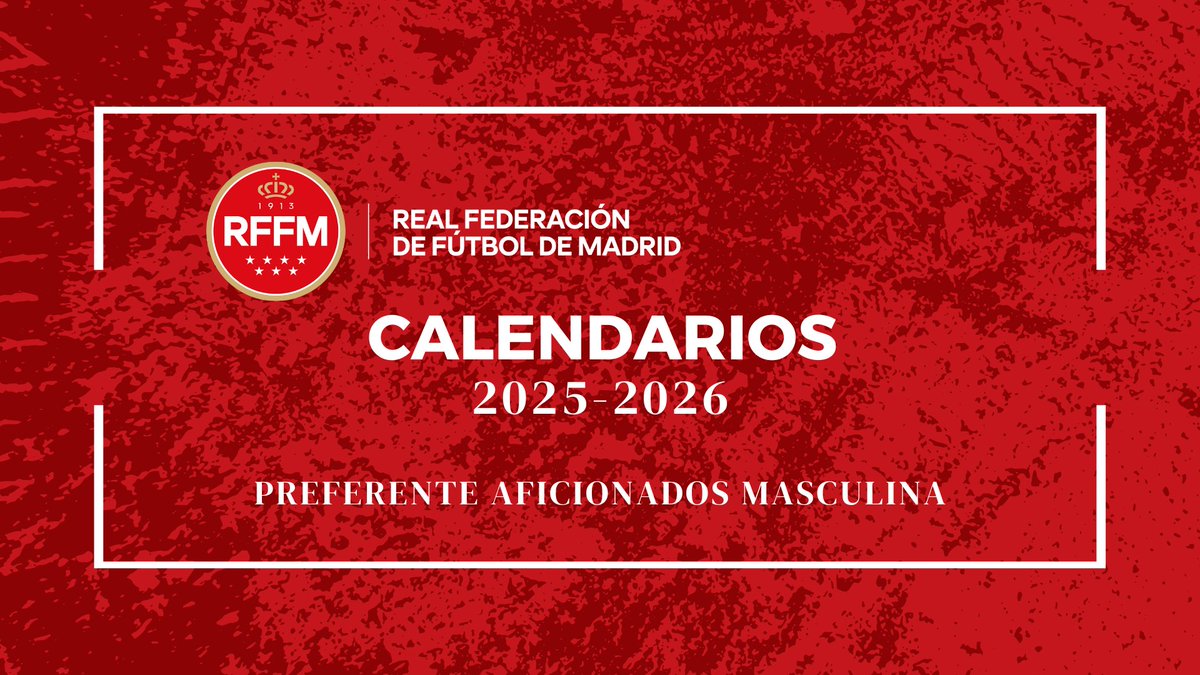 📆 Los 4⃣ grupos de la categoría PREFERENTE AFICIONADOS masculina ya conocen sus calendarios para la temporada 2025-2026
 
📅 Jornada 1⃣: 14 de septiembre de 2025

📅 Jornada 3⃣4⃣: 7 de junio de 2026

💻 Calendarios completos en nuestra web

🔗 rffm.es/noticias/ya-es…