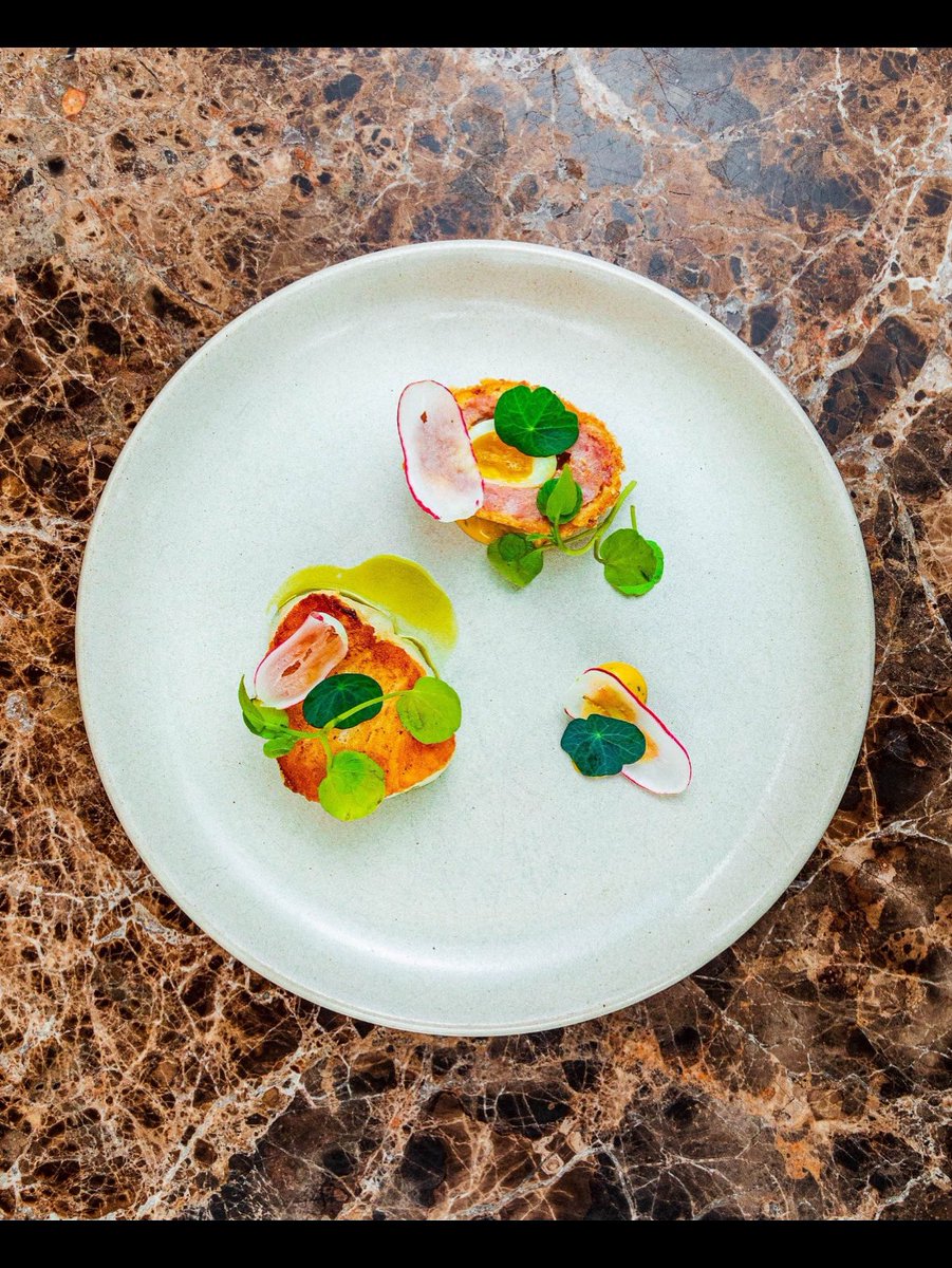 Cod, scotch egg, watercress, radish, rapeseed, dill 

#Foodies #MondayMotivaton