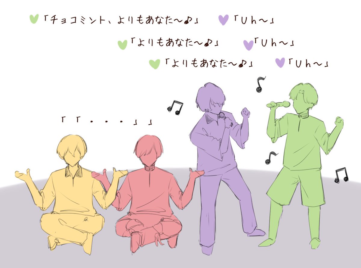 happa_EL's tweet photo. 記念撮影前に愛♡スクリ〜ム！を歌い続ける💚💜とポーズをとり続ける❤️💛の温度差がおもしろかった（東京1日目） https://t.co/mPstZAG6bs