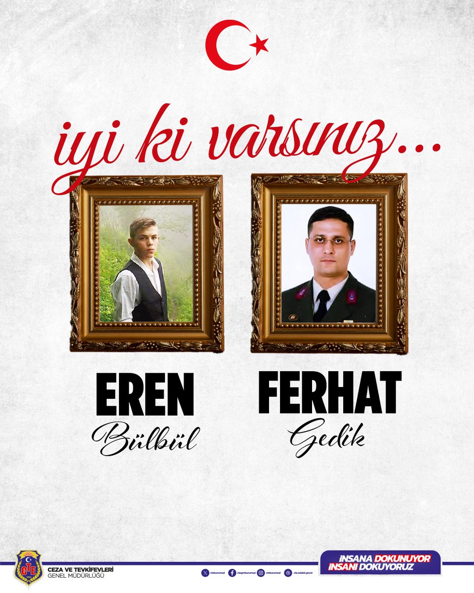 İyi ki varsın Eren 

Trabzon Maçka’da, vatan uğruna gözünü kırpmadan şehit düşen Eren Bülbül ile onu korumak için canını feda eden J. Asb. Kd. Bçvş. Ferhat Gedik’i şehadetlerinin 8. yılında rahmet ve minnetle anıyoruz.

Ruhları şâd olsun.

#ErenBülbül #FerhatGedik
