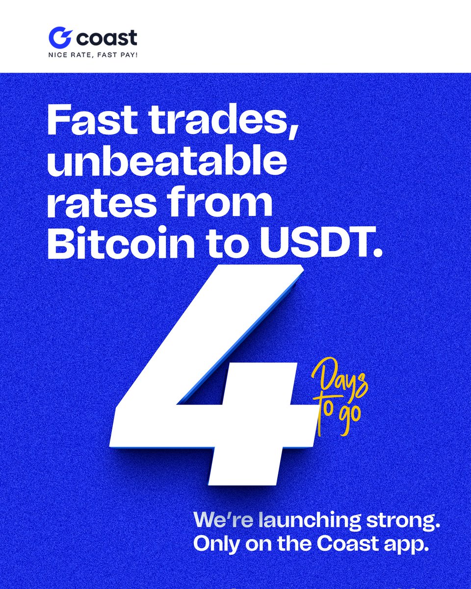 Itscoastng's tweet photo. We’re not just launching a product — we’re unlocking a whole new level of crypto trading.
✅ Fast transactions
✅ Unbeatable rates
✅ Built for Nigerians
The future of crypto is almost here. Are you ready?
#UseCoast #Crypto4Cash #CryptoTrading #ProductLaunch #BuiltForNaija https://t.co/bZgL768BHs