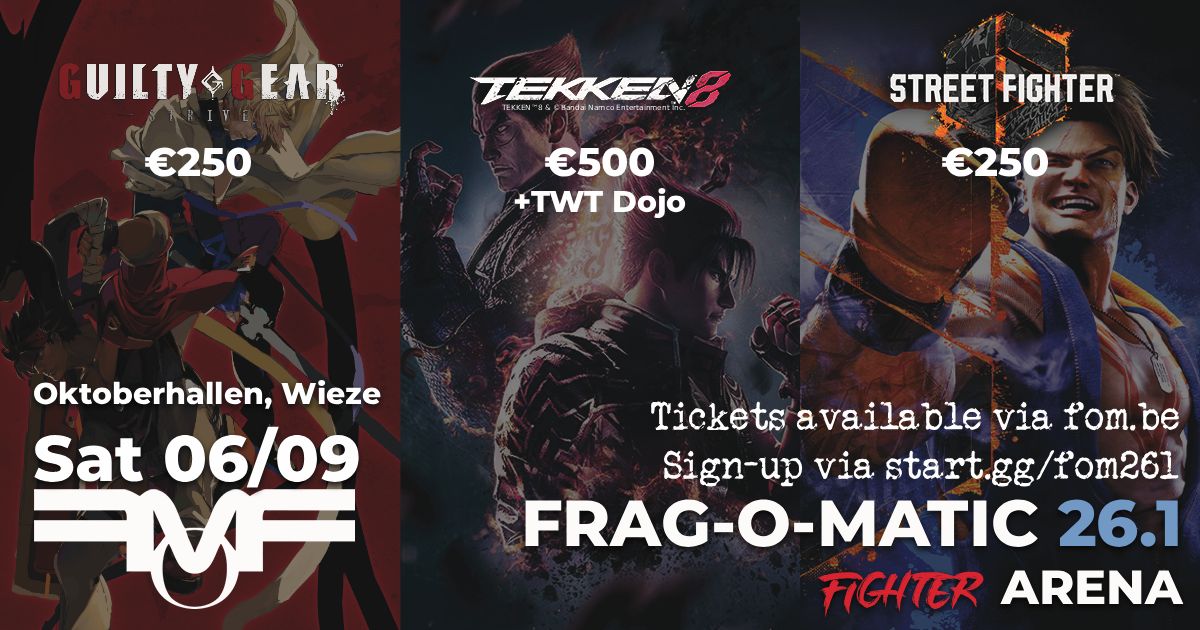 Don't have all weekend for the Grand compo's but your Saturday is free?
You can also join our Fighter Arena for a shot at some cash prizes!💪

Grabbing a 'console ticket' (€25) gives access to ALL of our Saturday Only tournaments 💪