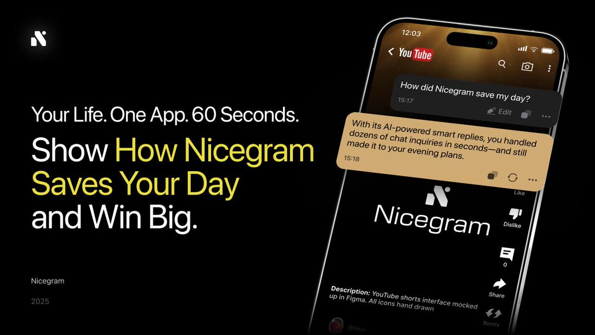 nicegramapp's tweet photo. Lights. Camera. Nicegram!

Can your story go viral in 60 seconds? Show us how Nicegram boosts your messaging, privacy, or productivity in a short video!

🔥 Prizes over $500
📅 Deadline: Sep 10
👉 #NicegramInFrame + referral link

▶️ Upload to YouTube & shine!

Details: https://t.co/taEESBhq7t