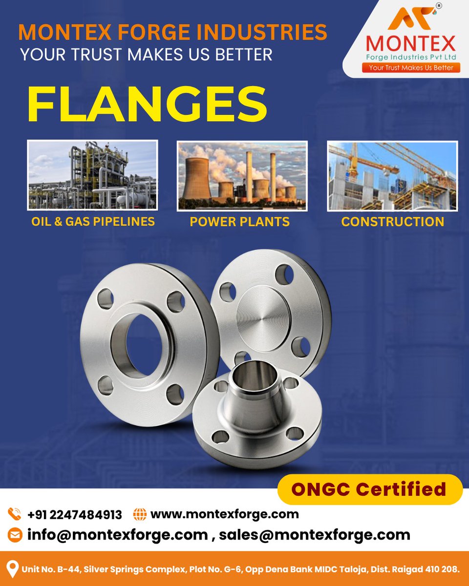 Montex44976951's tweet photo. :

🔩 Strong Connections, Stronger Future! 💪
From Oil &amp; Gas Pipelines ⛽ to Power Plants ⚡ &amp; Construction 🏗 – we’ve got the FLANGES that hold it all together!
✨ ONGC Certified | Precision | Performance
#IndustrialStrength #FlangeItUp #ONGCCertified #PoweringProgress https://t.co/2RQhghLqJL