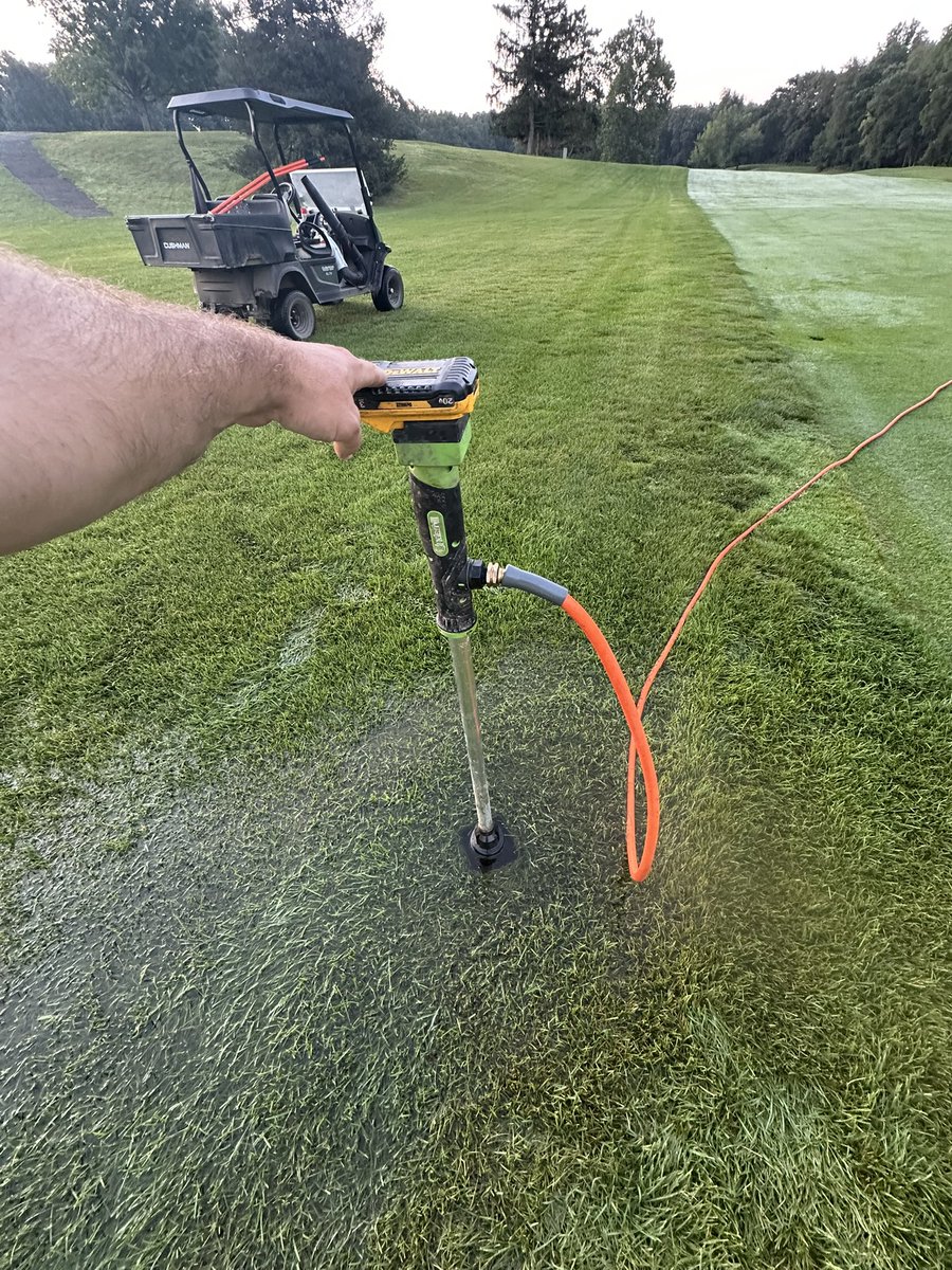 EanDaniels's tweet image. We had a head stick on last night. Normally we squeegee the water off as best as possible in order to remove excess water. 

But this Underhill battery operated pump is working great to pump water to the closest drain. Great little tool for small irrigation fixes as well.